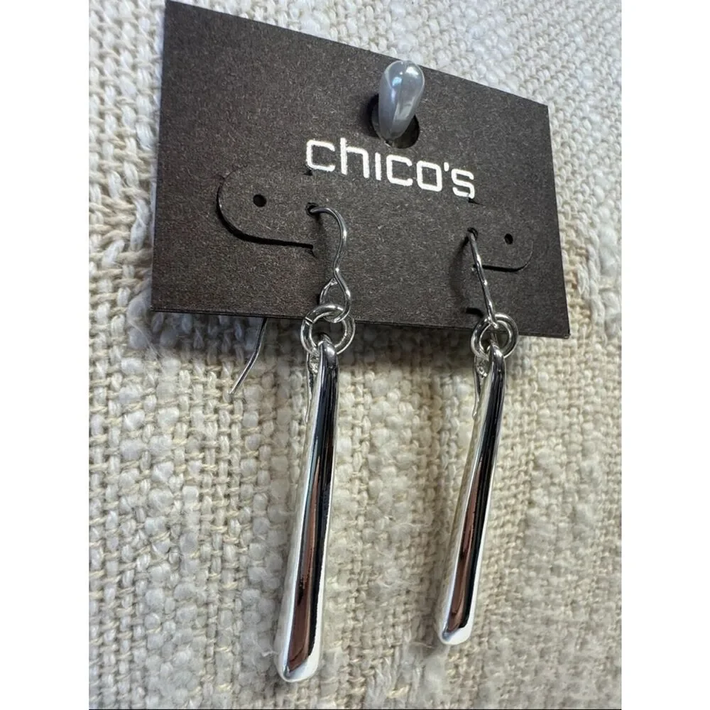 0052 Chico's Polished Silver‎ Long Bar Dangle Earrings